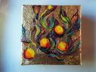 Physalis fruits<br />5&quot; square painting on canvas , acrylic and  dutch gold leaf<br />&pound;30 SOLD