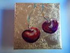 Pair  of cherries<br />5&quot; square painting on canvas, acrylic and dutch gold leaf<br />&pound;30  SOLD