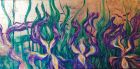 Irises<br /><br />Acrylic and imitation gold leaf on canvas &pound;&pound;500