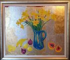 Daffodils and fruit<br />38&quot;x 44&quot; inches in substantial silver and gold effect wood frame with white slip.<br /><br />&pound;850