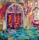 CRUMBLING RED DOOR, VENICE<br />Acrylic and dutch gold on 6&quot; square standard canvas- unframed and ready to hang<br />&pound;75
