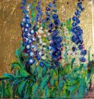 I LOVE DELPHINIUMS!<br />Acrylic and dutch gold on 6&quot;  square standard canvas - unframed and ready to hang- can be framed<br />&pound;75
