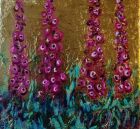 PINK DELPHINIUMS<br />Acrylic and dutch gold on 6&quot;square standard canvas - unframed and ready to hang - can be frames<br /><br />&pound;75