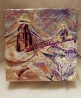 Avon Gorge and Suspension Bridge in the snow 2018  1<br />acrylic and dutch gold leaf on 5&quot; square  deep edge canvas<br />&pound;35
