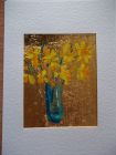 Daffodils in turquoise vase<br />A5 card , painting is acrylic and dutch gold<br />&pound;10