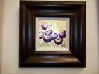 Cherries<br />Acrylic and dutch gold on panel<br />mahogany effect frame with white inset<br />image-6&quot; square plus frame<br />SOLD